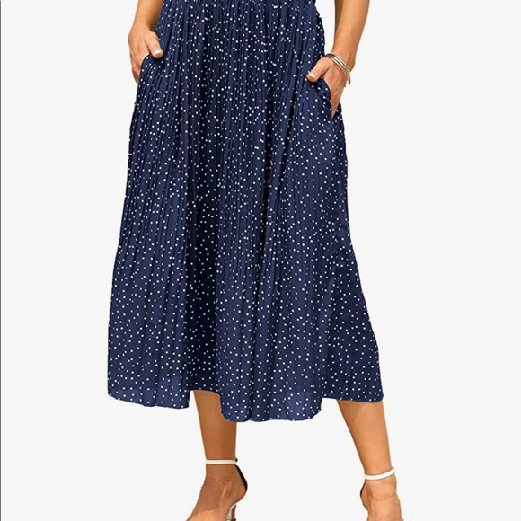 High Elastic Waist Skirt - Pleated Polka Dot Long Skirts with Pockets, size sm - Picture 4 of 4
